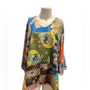 Johnny Was Multi Samantha V-Neck Lightweight Loose Flowy Tunic Blouse Size Large
